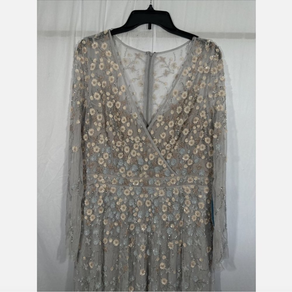 NWT $798 Mac Duggal [ 14‎ ] Embellished Wrap Over Illusion Long Sleeve Gown Q635 - Picture 9 of 16